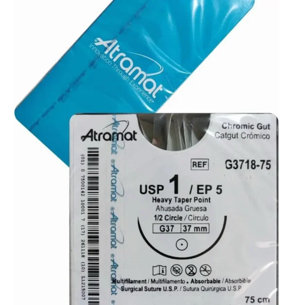 CATGUT CROMICO 1 A/37MM REDONDA ATRAMAT